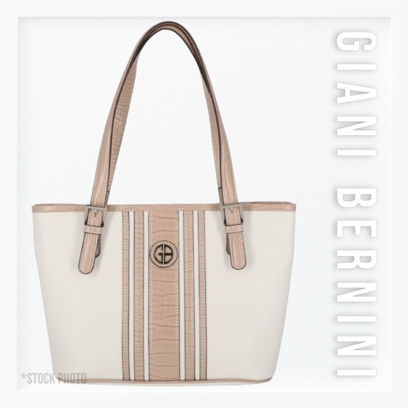 Giani Bernini Sophisticated Cream and Tan Shoulder Tote Bag - Picture 1 of 16
